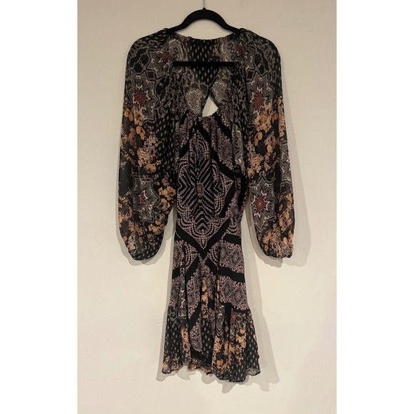 Free People Seven‎ Wonders Black Paisley Backless Mini Dress Size M - Picture 4 of 8